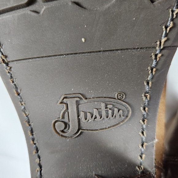 Justin Rustico Leather Boot Women 7 Distressed Western Cowgirl Tassel Brown Boho - Picture 13 of 16